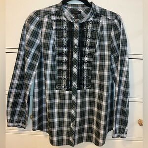 NWT J.Crew Plaid Beaded Lace Top